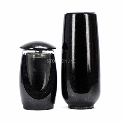 Grablaterne LWONDERFUL12MID und Vase WBASIC12 – langlebiges Granitset für den Friedhof.