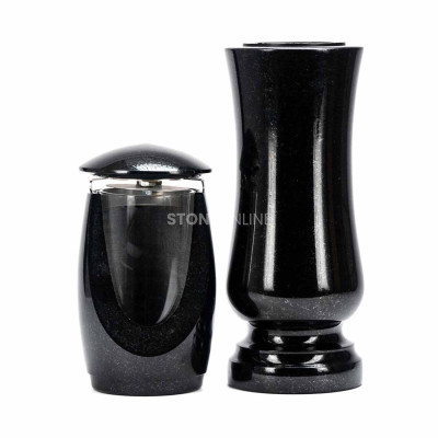 Grablaterne LWONDERFUL12MID und Vase WSTANDARD12 – klassisches Granitset für den Friedhof.