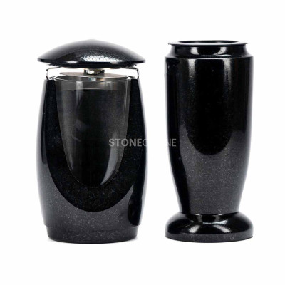 Grablaterne LWONDERFUL12MID und Vase WELEGANT10 – elegantes Granitset für den Friedhof.