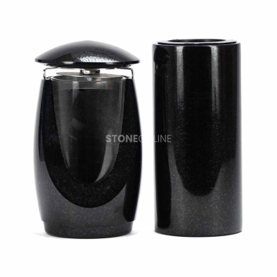 Grablaterne LWONDERFUL12MID und schlanke Vase WTUBA10 – stilvolles Granitset für den Friedhof.