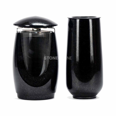 Grablaterne LWONDERFUL12MID und Vase WBASIC10 – langlebiges Granitset für den Friedhof.