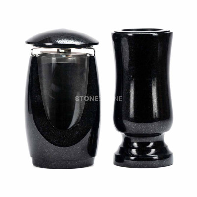 Grablaterne LWONDERFUL12MID und Vase WSTANDARD10 – klassisches Granitset für den Friedhof.