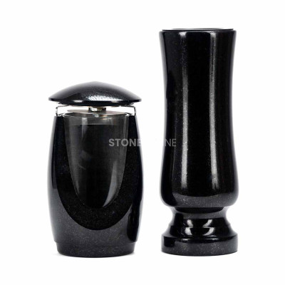 Grablaterne LWONDERFUL12MID und Vase WELEGANT12 – elegantes Granitset für den Friedhof.