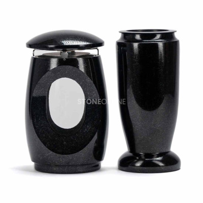 Grablaterne LTIMELESS12MID und Vase WELEGANT10 – elegantes Granitset für den Friedhof.