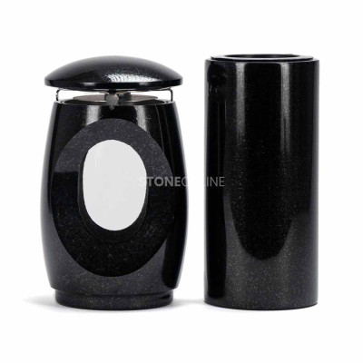 Grablaterne LTIMELESS12MID und schlanke Vase WTUBA10 – stilvolles Granitset für den Friedhof.