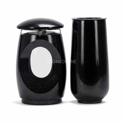 Grablaterne LTIMELESS12MID und Vase WBASIC10 – langlebiges Granitset für den Friedhof.
