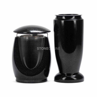 Grablaterne LWONDERFUL12MIN und Vase WELEGANT10 – elegantes Granitset für den Friedhof.