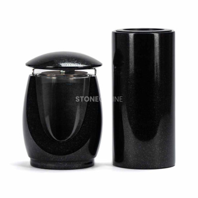 Grablaterne LWONDERFUL12MIN und schlanke Vase WTUBA10 – stilvolles Granitset für den Friedhof.
