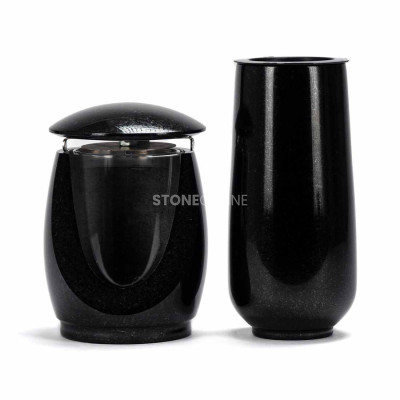 Grablaterne LWONDERFUL12MIN und Vase WBASIC10 – Granitset zur Dekoration der Gedenkstätte.
