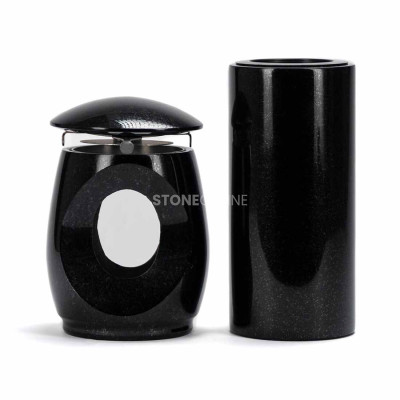 Grablaterne LTIMELESS12MIN und schlanke Vase WTUBA10 – schlankes Granitset für den Friedhof.