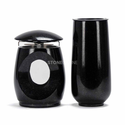 Grablaterne LTIMELESS12MIN und Vase WBASIC10 – solides Granitset für den Friedhof.