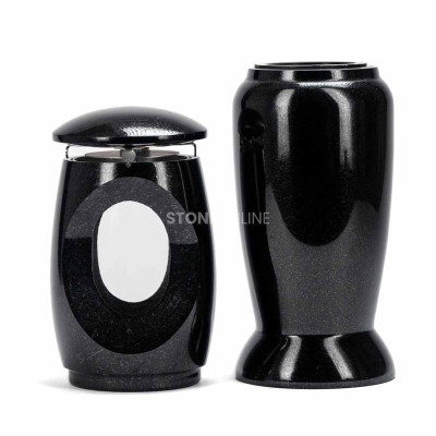 Grablaterne LTIMELESS12MID und Vase WELEGANT12 – elegantes Granitset für den Friedhof.