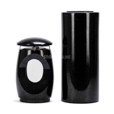 Grablaterne LTIMELESS12MID und schlanke Vase WTUBA12 – schlankes Granitset für den Friedhof.