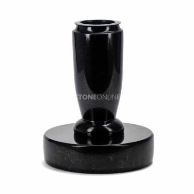 Vase WELEGANT10 auf rundem PROUND-Untersetzer – kompaktes Granit-Set für den Friedhof.