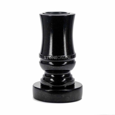 Vase WDELUX15 mit rundem PROUND-Untersetzer – elegantes Granit-Set für den Friedhof.