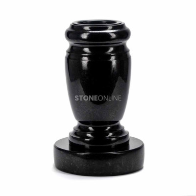 Vase WELEGANT15 auf PROUND-Untersetzer – harmonisches Granit-Set für den Friedhof.