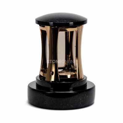 Goldene MIRROW ROUND GOLD auf runder Basis PROUND – Grabdekoration aus Granit StoneOnline.