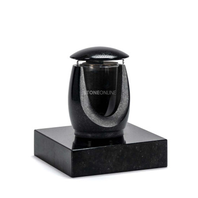 Kleine Grablaterne LWONDERFUL12MIN auf schwerer Basis PSQUARE – kompakte Deko aus Naturgranit.