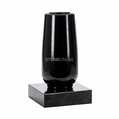 Vase WBASIC15 auf quadratischer PSQUARE-Basis – solides Naturgranit-Set für den Friedhof.