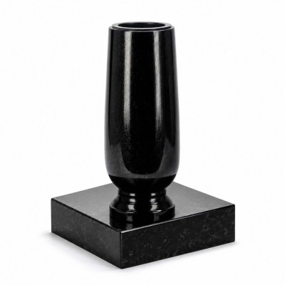 Vase WBASIC12 auf quadratischer PSQUARE-Basis – solides Granit-Set für Grab oder Denkmal.