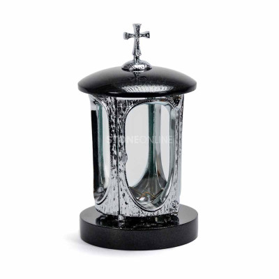 Grablaterne aus Naturstein INOX mit Kreuz StoneOnline – langlebiges Grablicht.