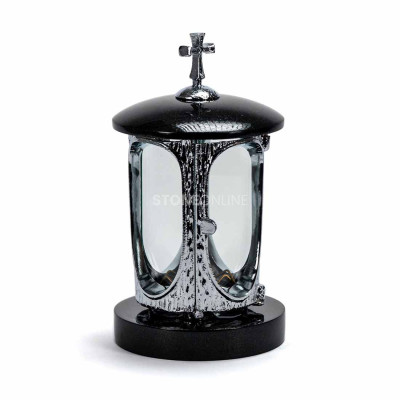 Grablaterne Naturstein INOX mit Kreuz StoneOnline – langlebige Deko und Grablicht.