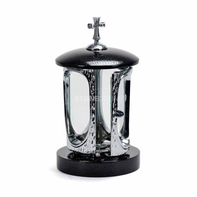 Granit-Grablampe INOX mit Kreuz StoneOnline – elegante Lampe fürs Grab.