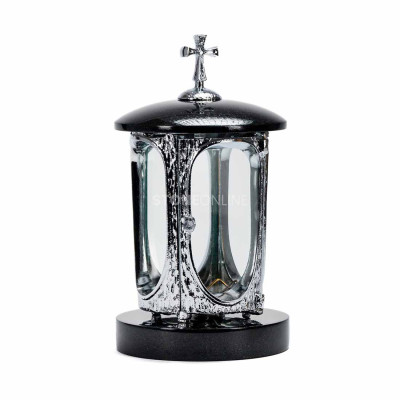 Grablaterne Granit INOX mit Kreuz StoneOnline – langlebiges Licht für den Friedhof.