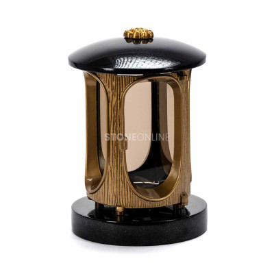 Grablaterne aus Naturstein mit goldenem Korpus und Rosette StoneOnline – solider Grabschmuck.