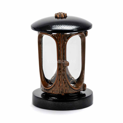 Grablaterne aus Naturstein mit Kupferkorpus und Rosette StoneOnline – solider Grabschmuck.