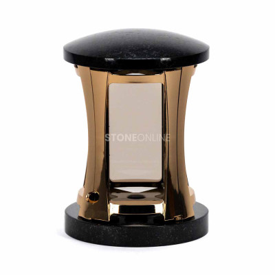 Grablampe MIRROW ROUND GOLD aus Naturstein – beständige Friedhofsleuchte StoneOnline.
