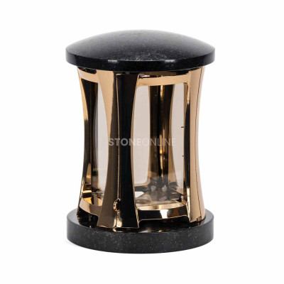 Goldene Granitlaterne MIRROW ROUND GOLD StoneOnline – elegante Grablaterne mit Spiegeleffekt.