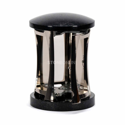 Elegante Grablampe MIRROW ROUND SILVER – silbernes Grablicht aus Granit.