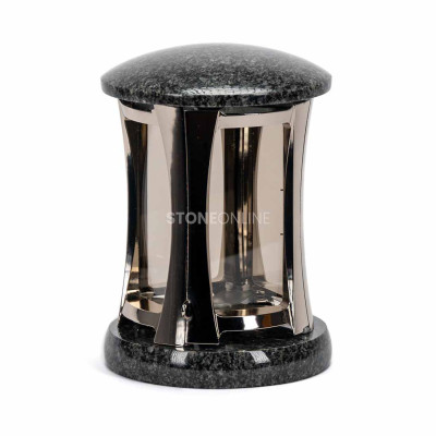 Schöne Friedhofslaterne MIRROW ROUND SILVER – solides Modell aus Naturstein.