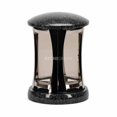 Grablichter StoneOnline – Modell MIRROW ROUND SILVER aus Granit und Aluminium.