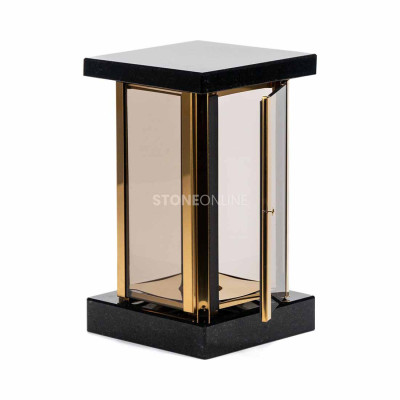 Grablichter StoneOnline – Modell MIRROW SQUARE GOLD aus Granit und Aluminium.