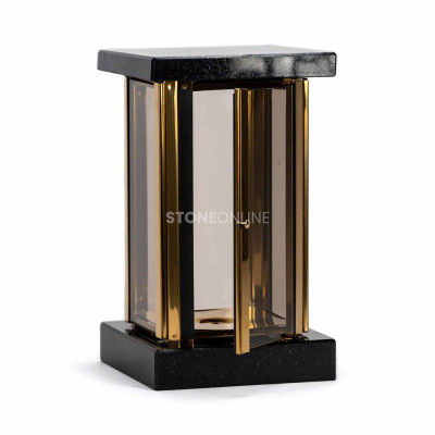 Quadratische Grablaterne MIRROW SQUARE GOLD aus Naturstein – langlebiges Grablicht von StoneOnline.