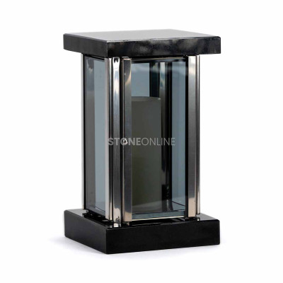 Grablichter StoneOnline – Modell MIRROW SQUARE SILVER aus Granit und Aluminium.